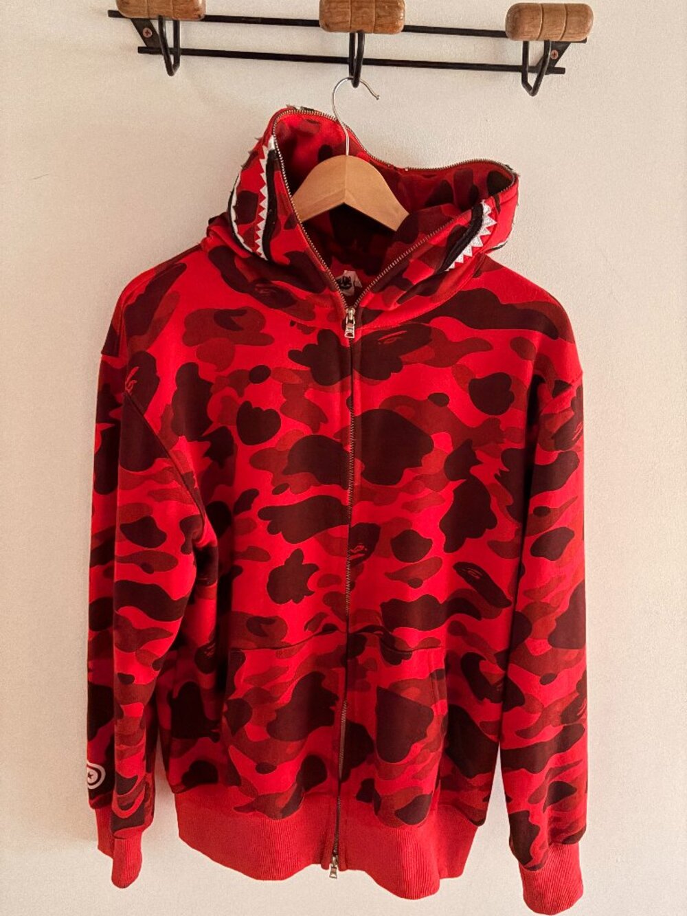 Bape Red Shark Camo Zip - Large (Fits Medium) With StockX Badge and Tags